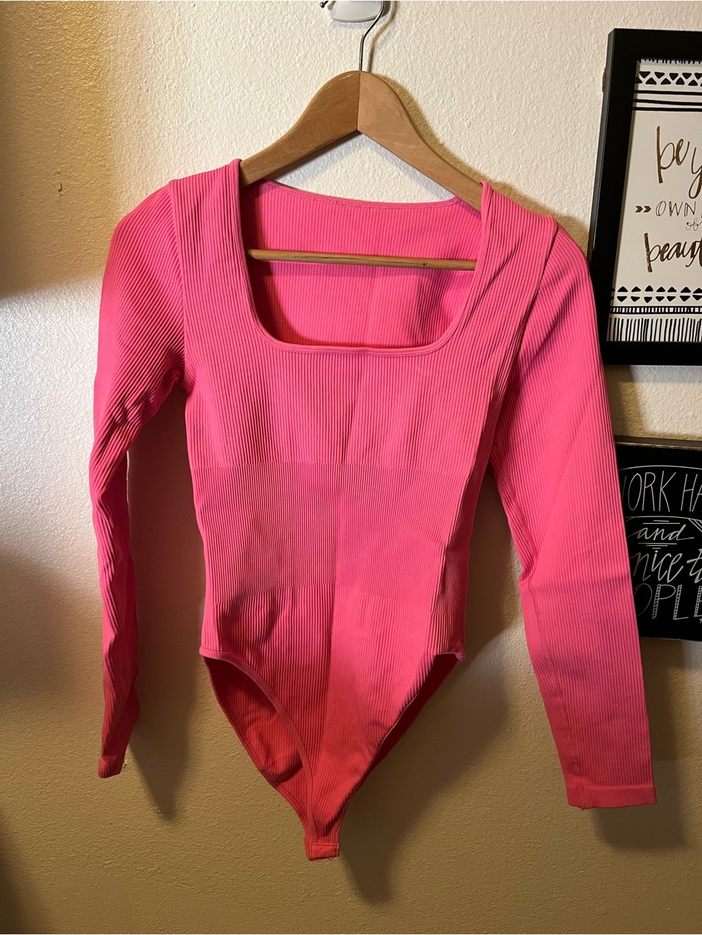 Ribbed Long Sleeve Pink Bodysuit